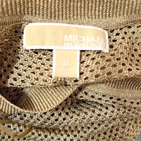 MICHAEL KORS Metallic Gold Knit Kaftan Poncho Med Business Casual EUC Designer - Picture 9 of 14